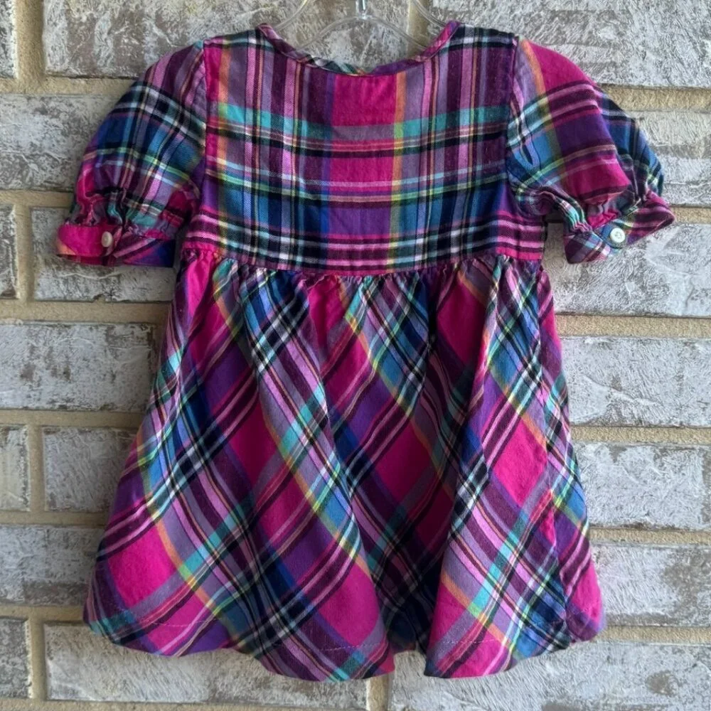 Ralph Lauren Short Sleeve Ruffle 4 Button Plaid Shirt Dress Girls Size 12M